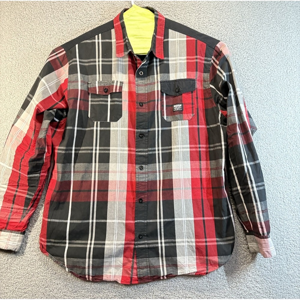 Born Fly  Button Down Shirt  Mens 3X Plaid‎ Cotton Preppy Casual